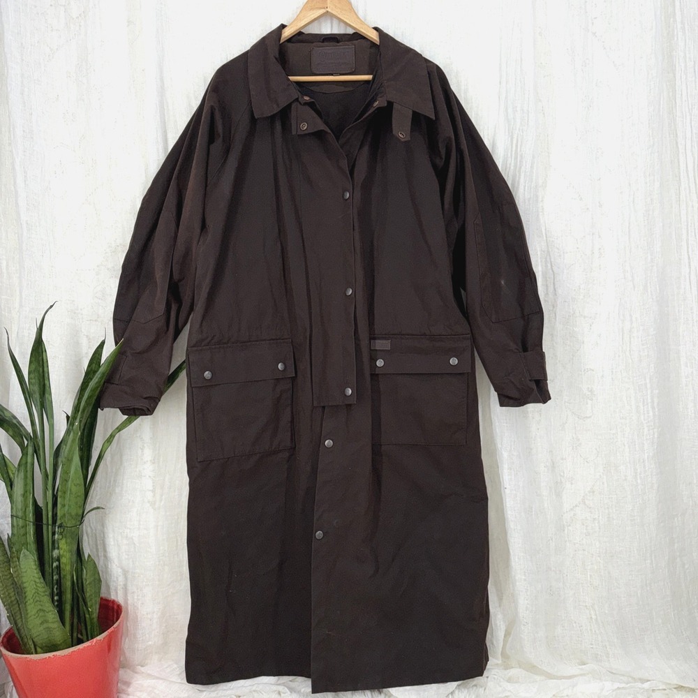 Vtg Outback Trading Oilskin Duster Riding Coat L Ranch Western Rugged Chore Coat